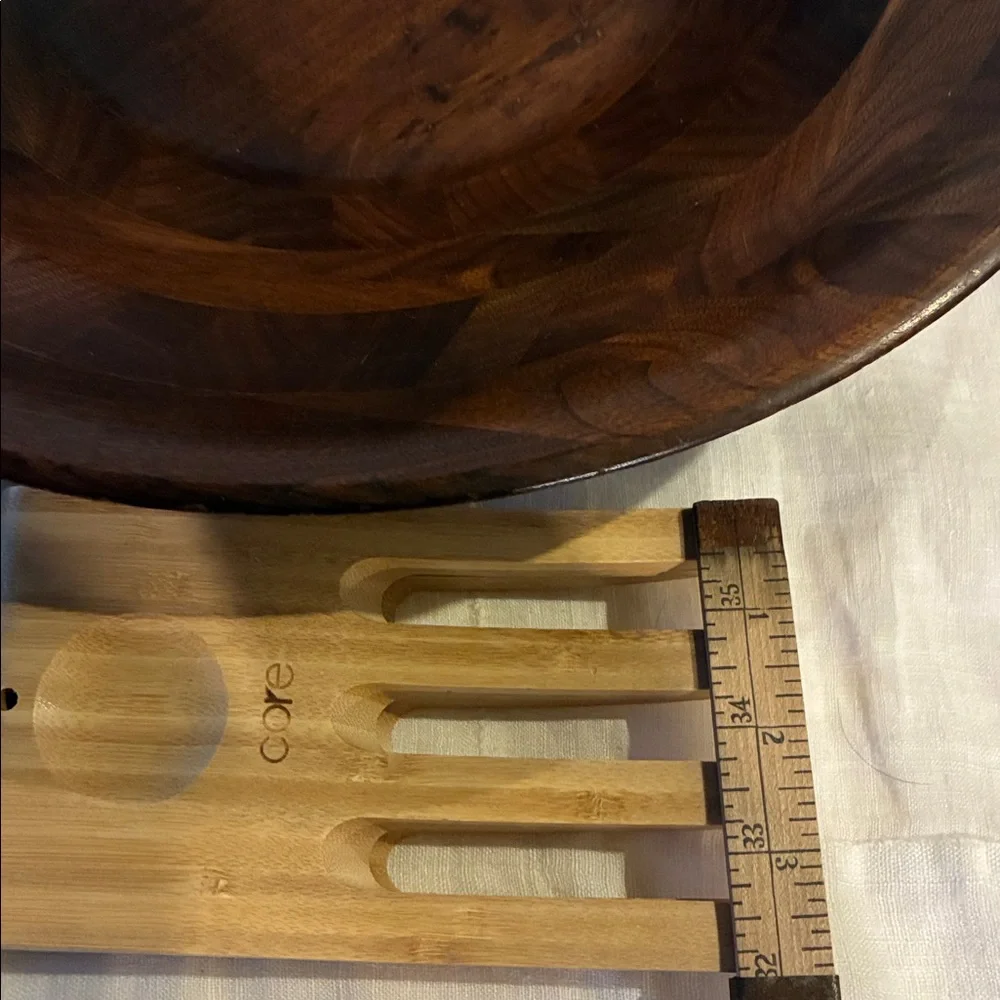 Walnut Wooden Salad Bowl with Core BIG Salad Servers Ergonomically Designed Wood